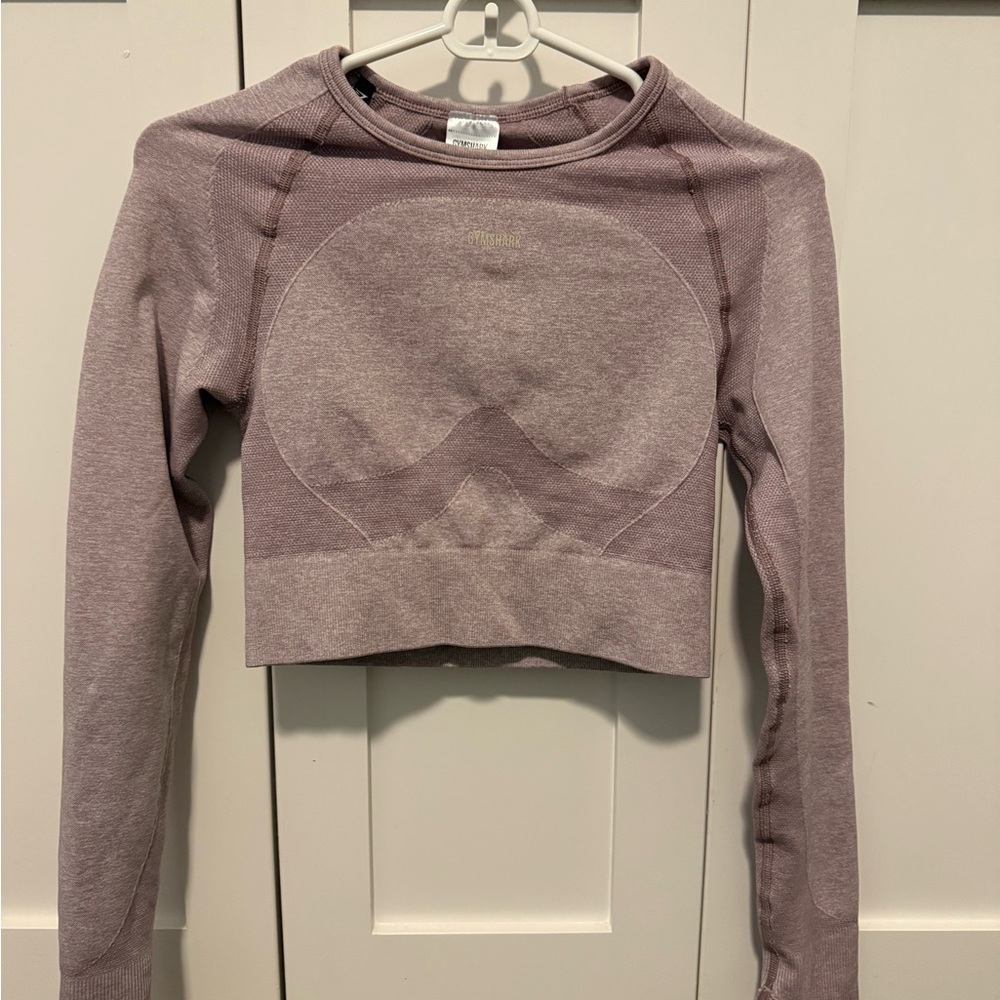 Gymshark Seamless Mauve Open Back Long Sleeve Crop Top (Medium)